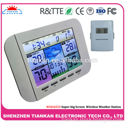 WS6142CD Big LCD Wireless Weather Station With Wooden Finish